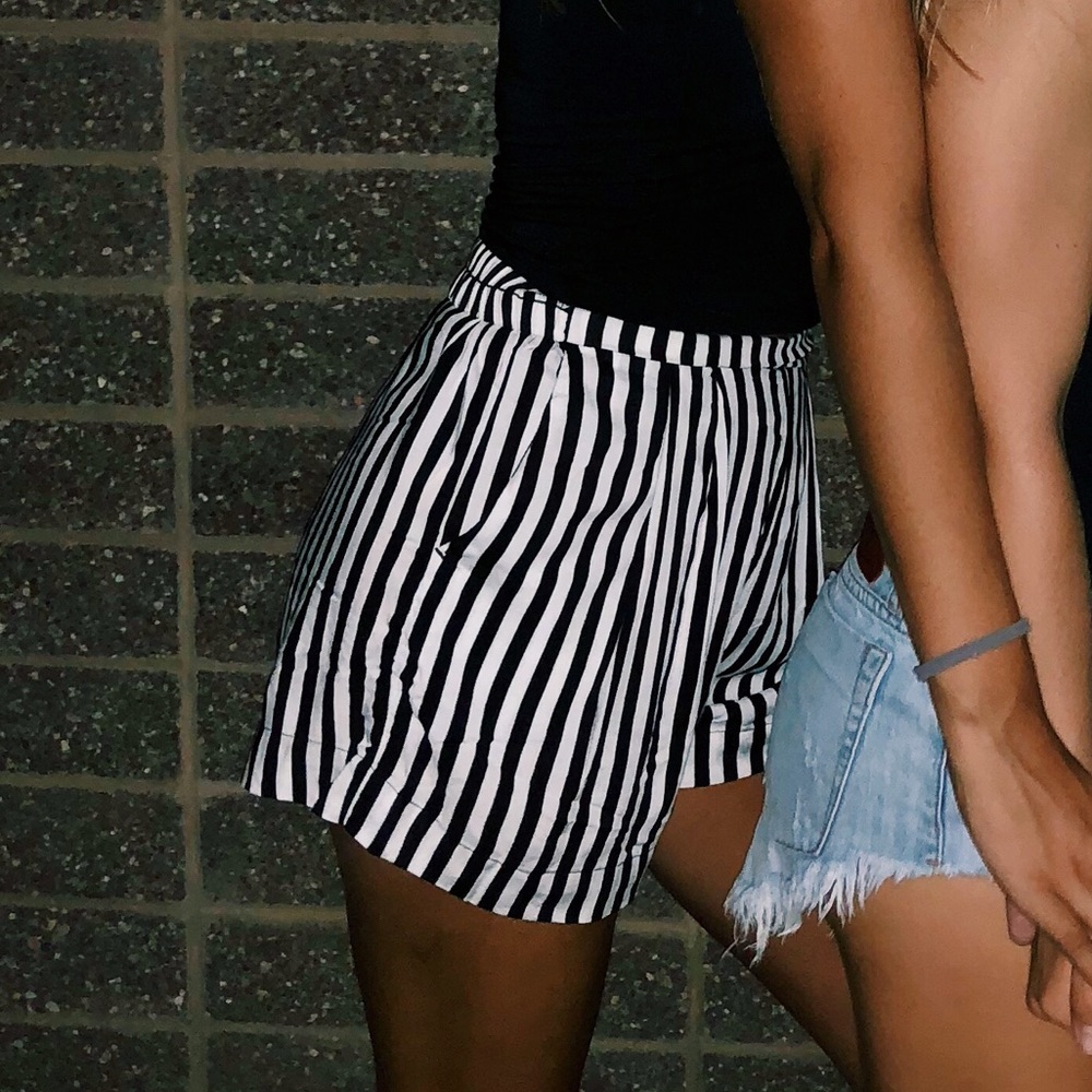 black and white striped flowy shorts